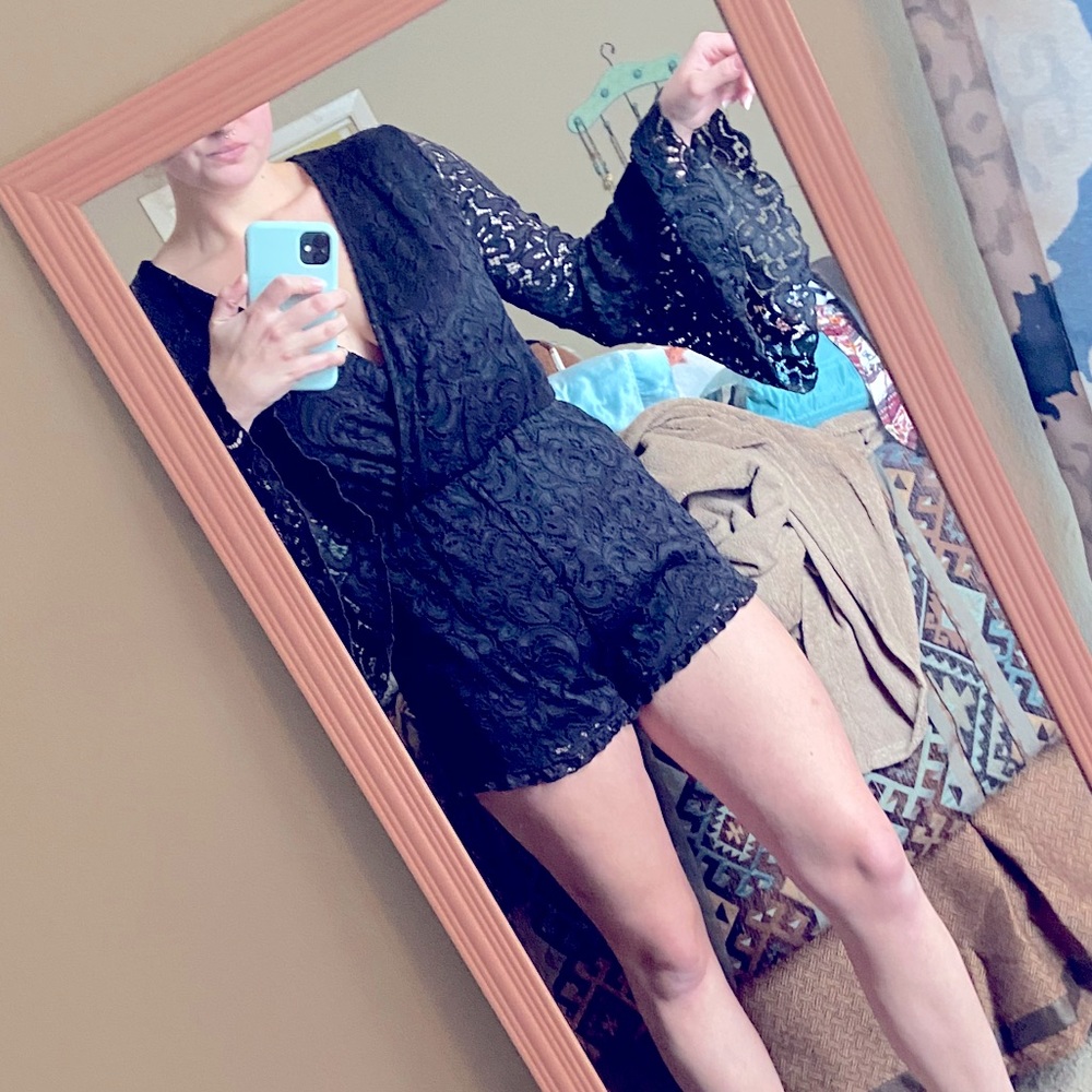 Black “See You Monday” lace romper, size XL